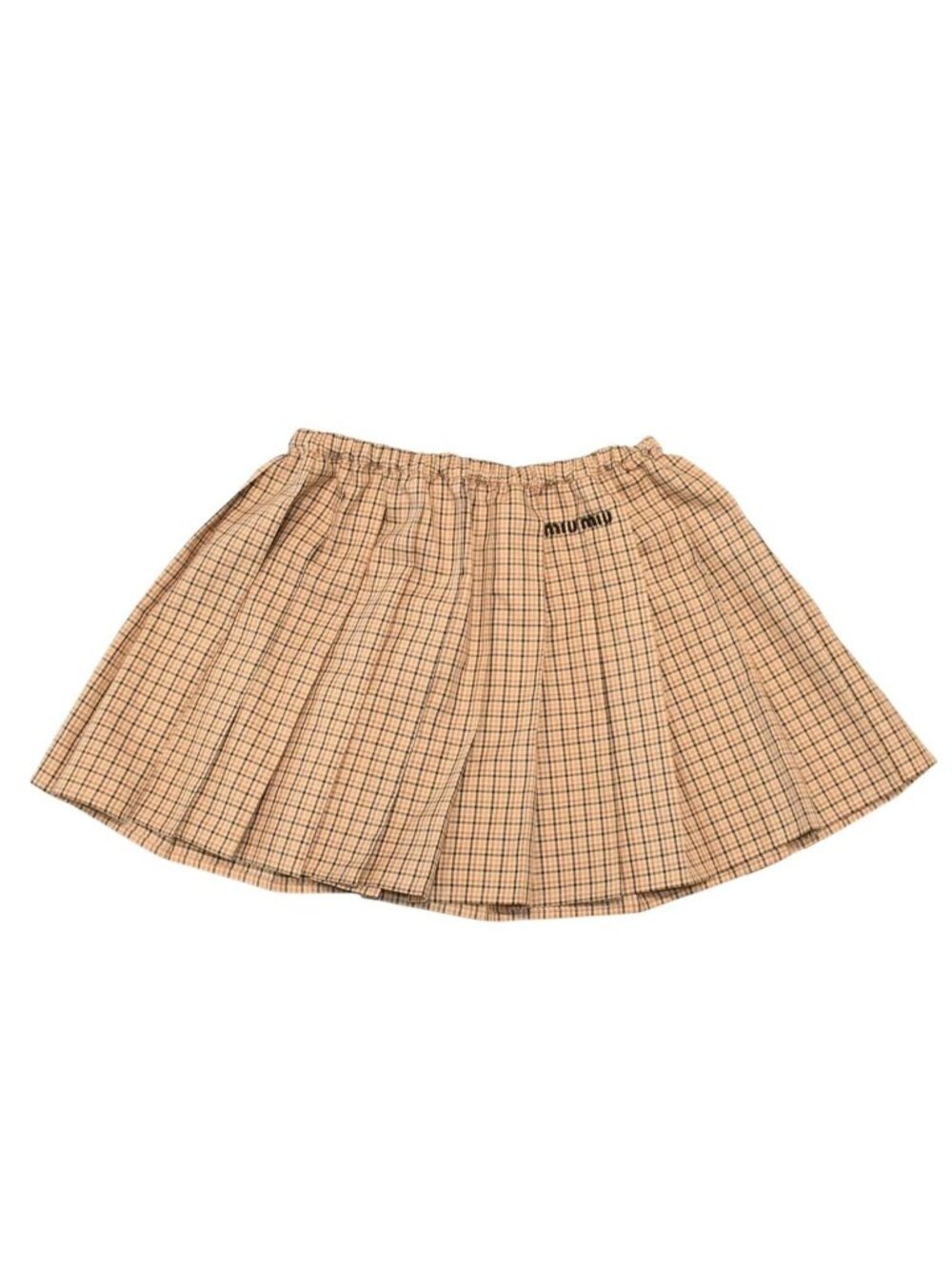 Miu Miu Pleated Check Mini Skirt Beige Brown Pattern Y2k